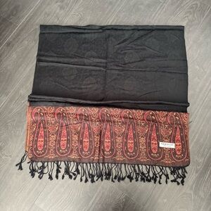 Black and Red Paisley Scarf with Fringe